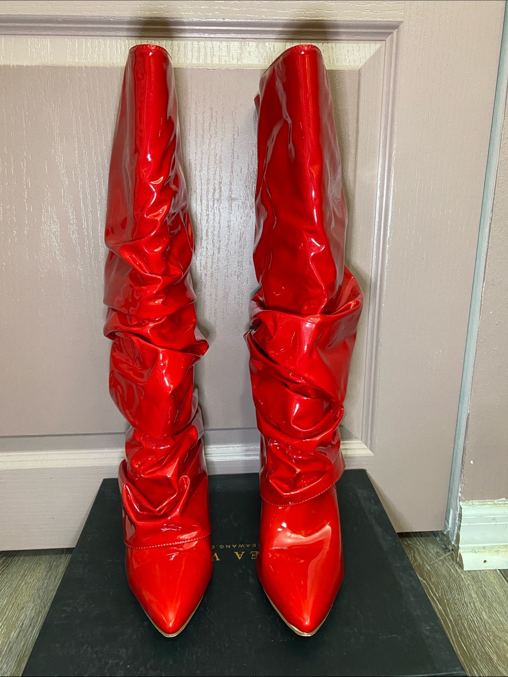 Red Patent Over-the-Knee Slouch Boots